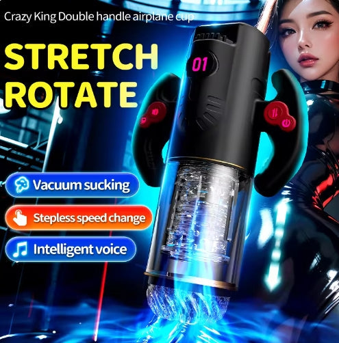 3 IN 1 Automatic Telescopic Rotating Sucking Man Masturbator with Handle Blowjob Masturbation Vagina Toys