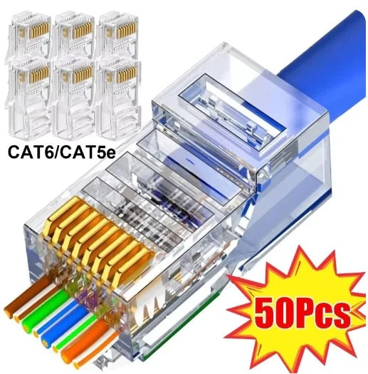 10/50/100 Stücke RJ45 Cat6 / Cat5e Stecker Pass Through Ethernet-kabelstecker Utp-netzwerkstecker für Massivdraht- oder Litzen-Ethernet-Kabel