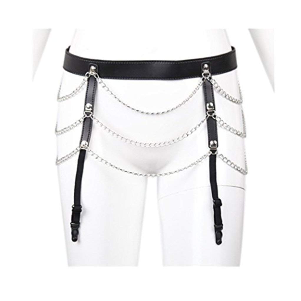 Faux Leather Adjustable Collocation Iron Chains Underwear Pants