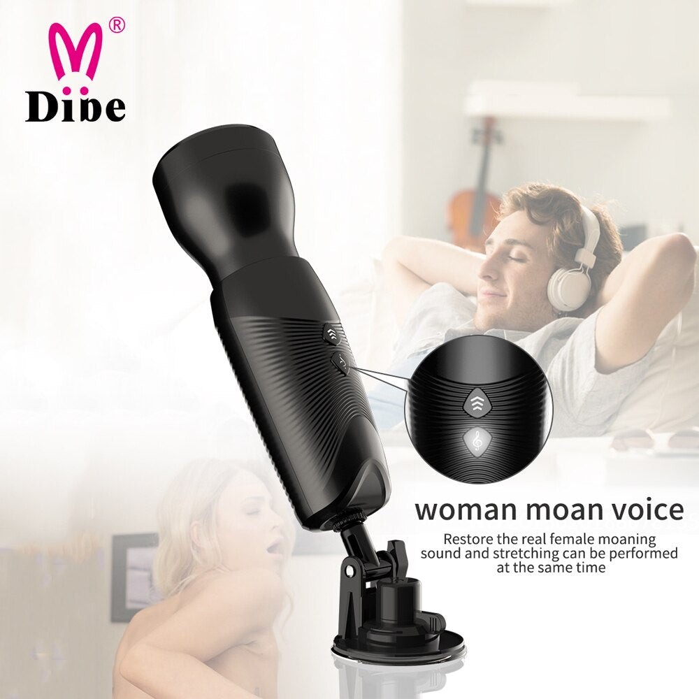 DIBE Hands Free Automatic Retractable Sucking Masturbation Cup Male Vibration Massage Device With Real Voice Stand Adult Sex Toys for Men
