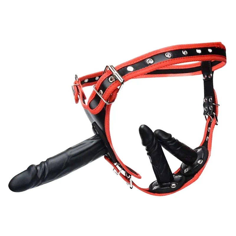 Strap on Lesbian Dildo Three Head Penis Wearing Pants Removable Masturbation Vaginal Anal Plug