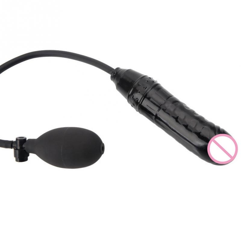 Inflatable Passion Soft Rubber Dildo Penis With Pump - Black